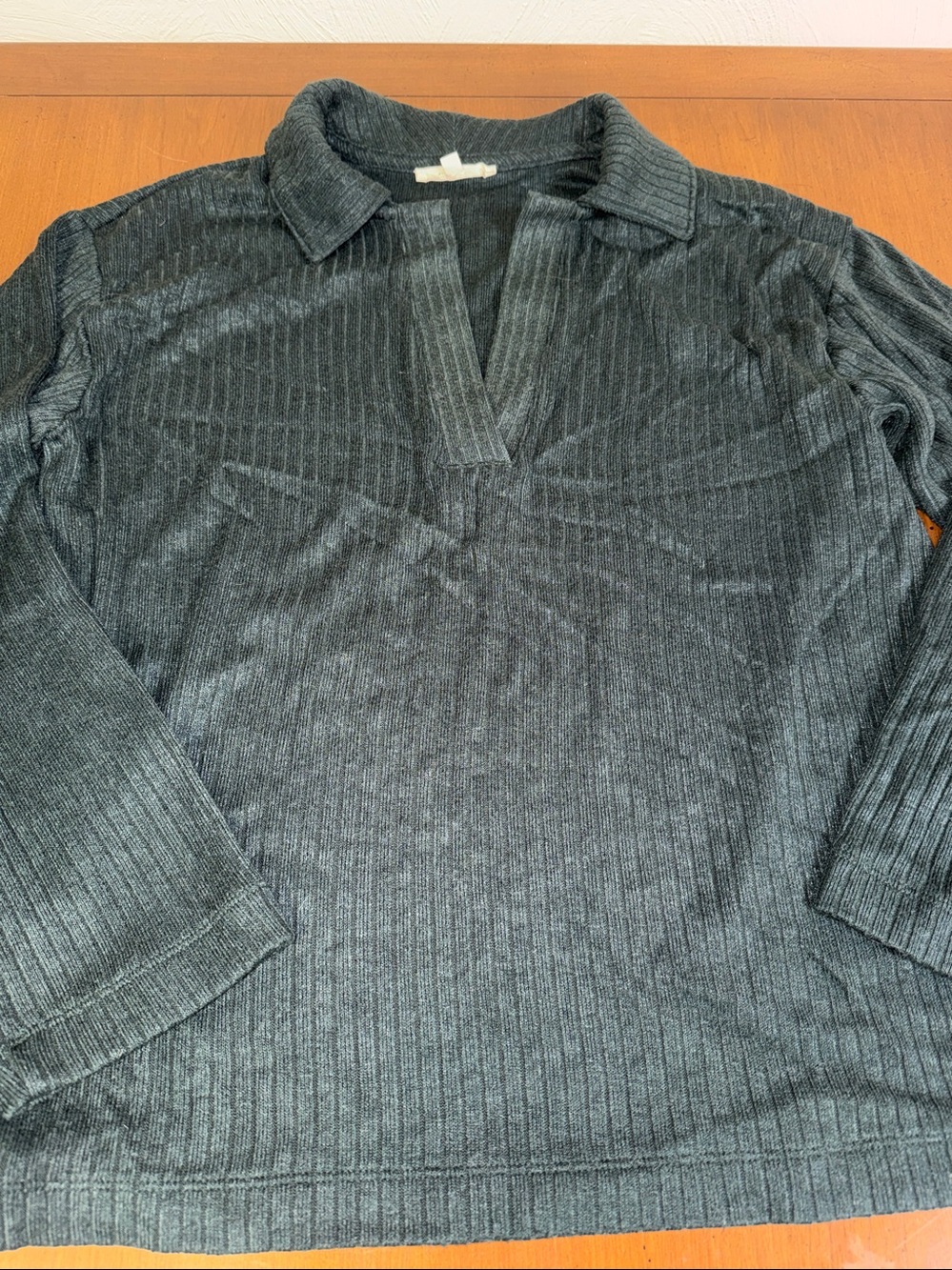 Madewell Long Sleeve Ribbed Collar Sweater Top Green Sz S